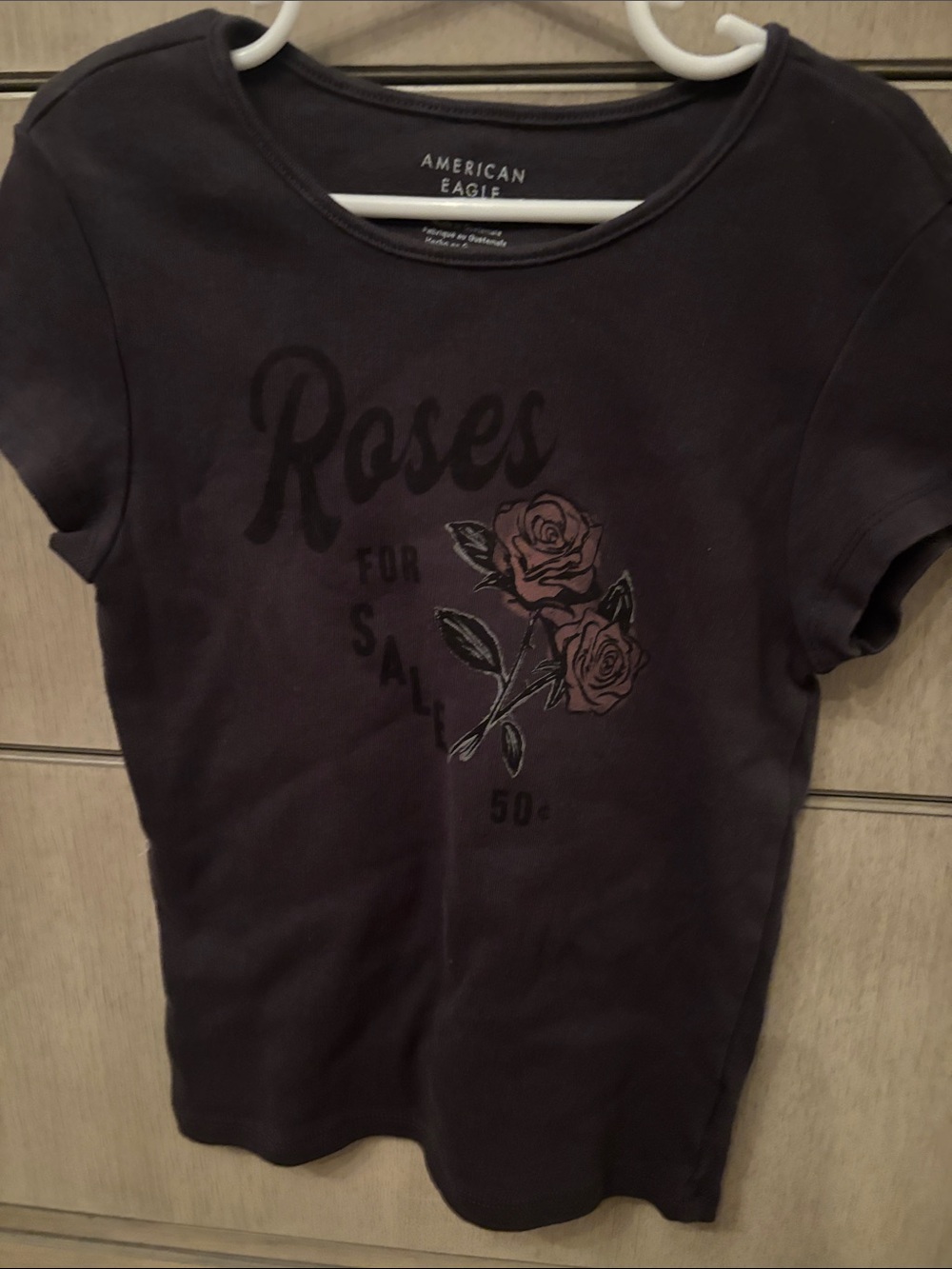 American Eagle Outfitters Black Tee with Rose Graphic XS